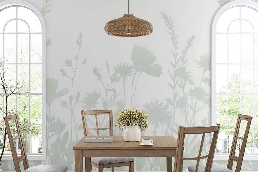wall murals Summer meadow, rustic, flowers, green color palette  w03670v3