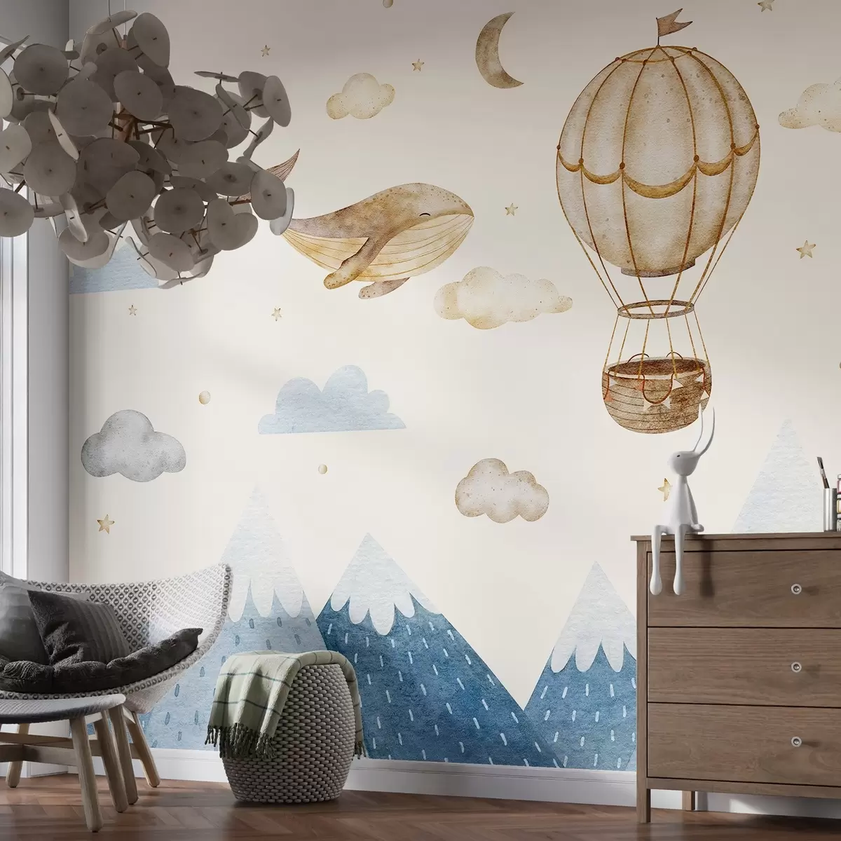 wall murals Whale Above the Blue Peaks w03672