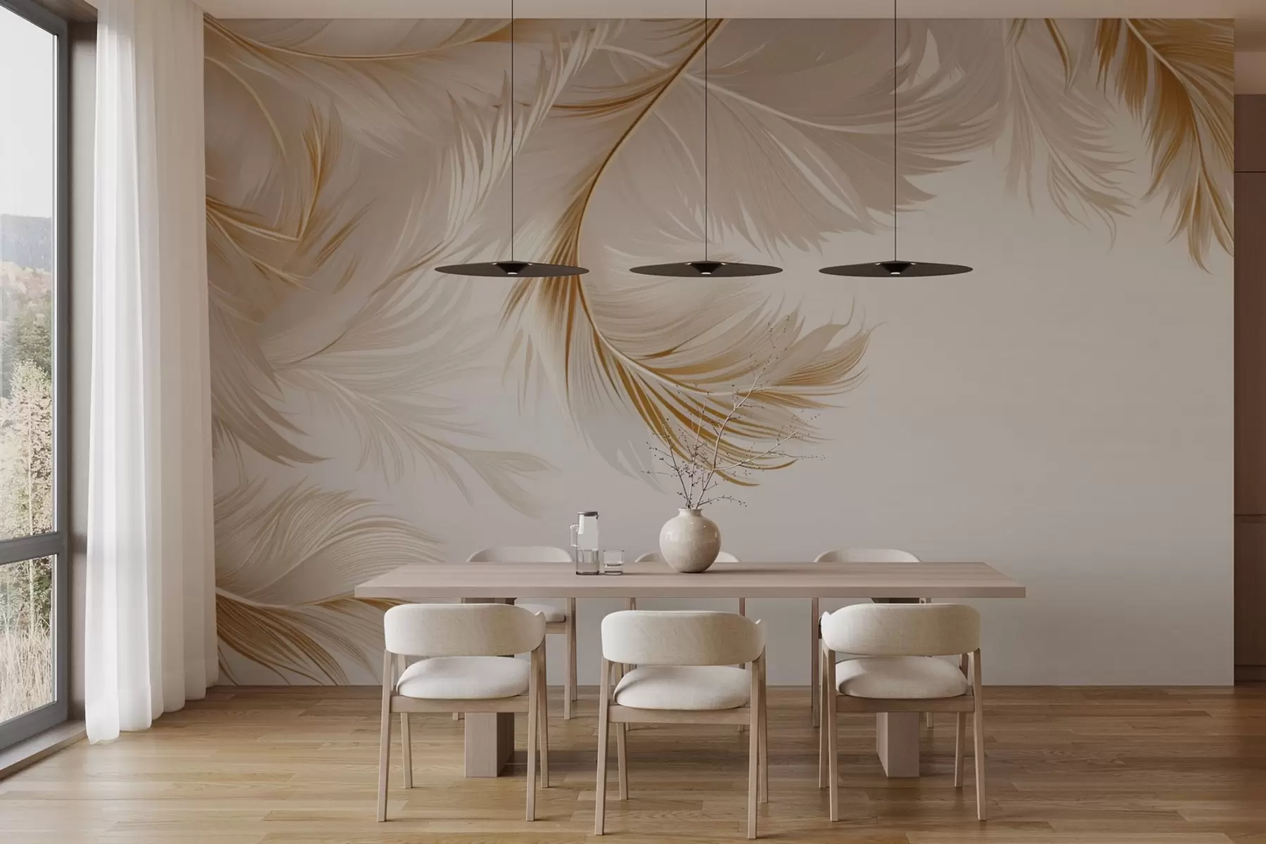 wall murals Delicate feathers hanging down w03696