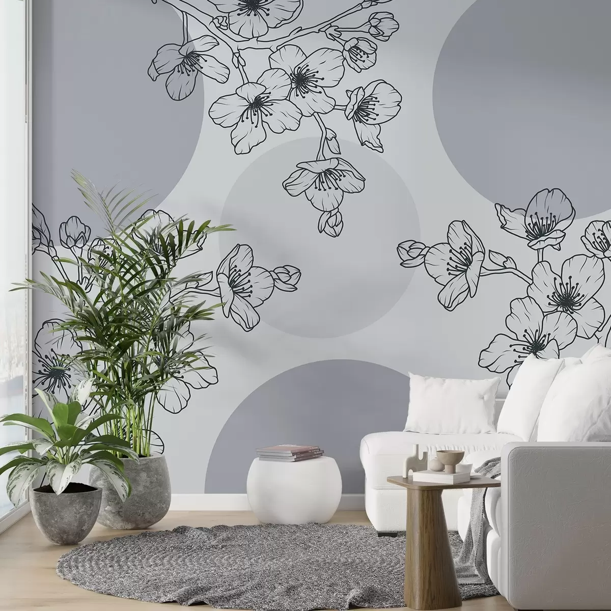wall murals Branches with flowers on colored circles w03712v1