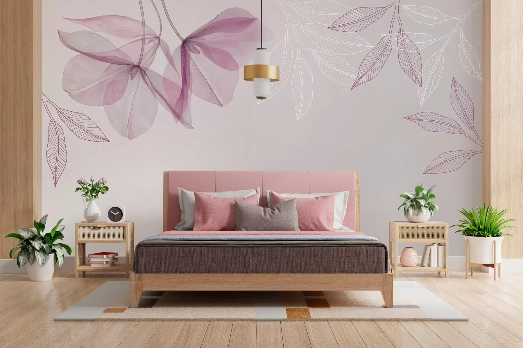 wall murals delicate translucent flowers and leaves in purple tones w03616v4