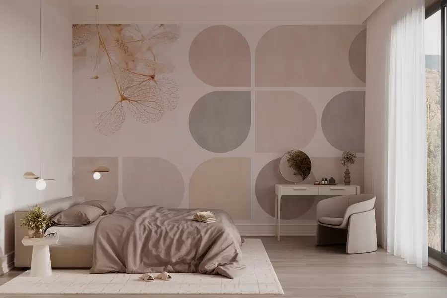 wall murals geometry and dried flowers with veins in beige tones w03617