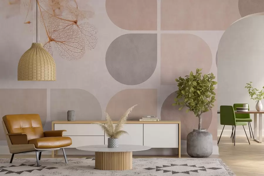 wall murals geometry and dried flowers with veins in beige tones w03617
