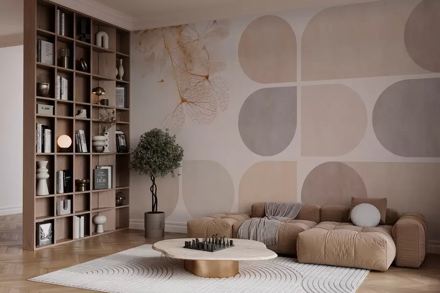 wall murals geometry and dried flowers with veins in beige tones w03617