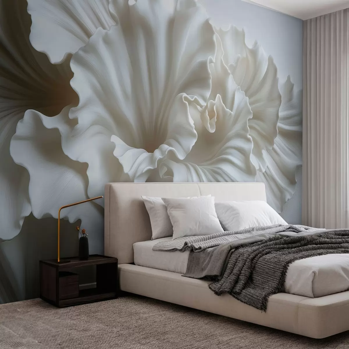 wall murals delicate white petals with intricate wavy edges w03620