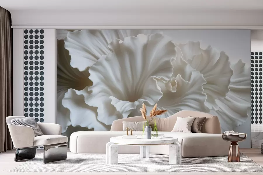 wall murals delicate white petals with intricate wavy edges w03620