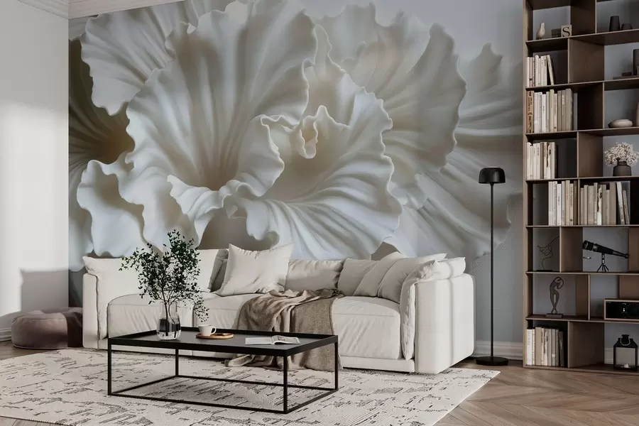 wall murals delicate white petals with intricate wavy edges w03620