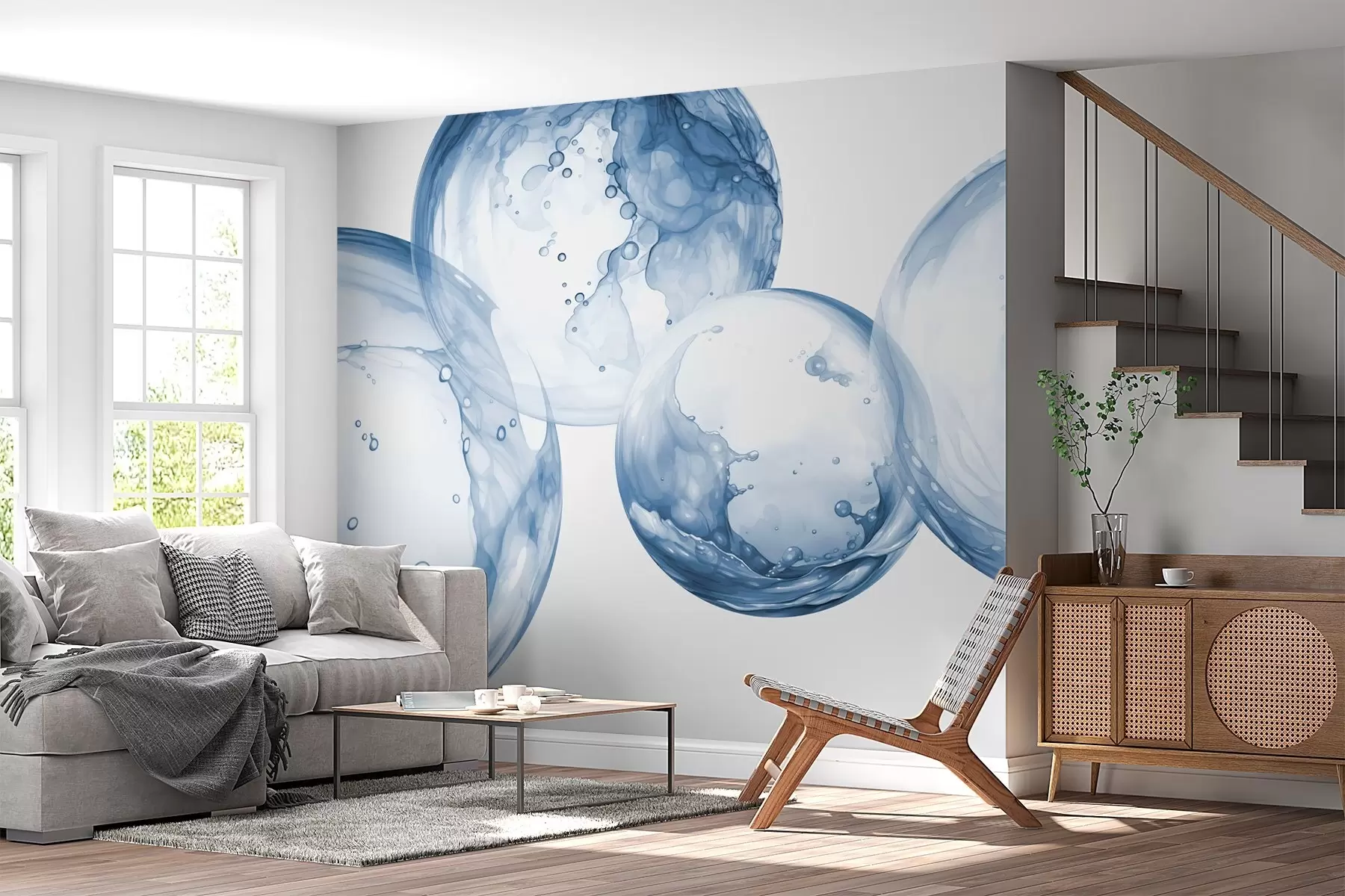 wall murals Water bubbles imitation watercolor, blue shade w03736v1