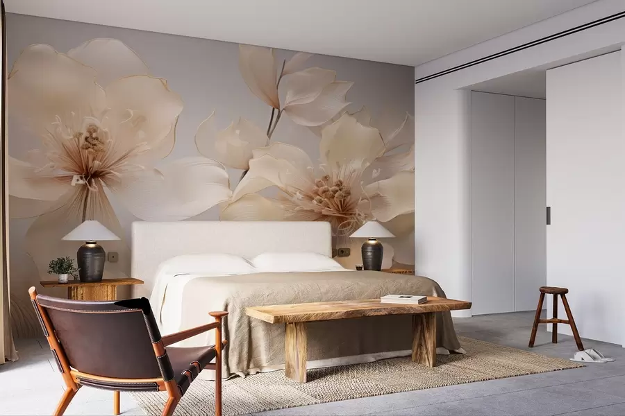 wall murals Beige air flowers in soft tones w09016
