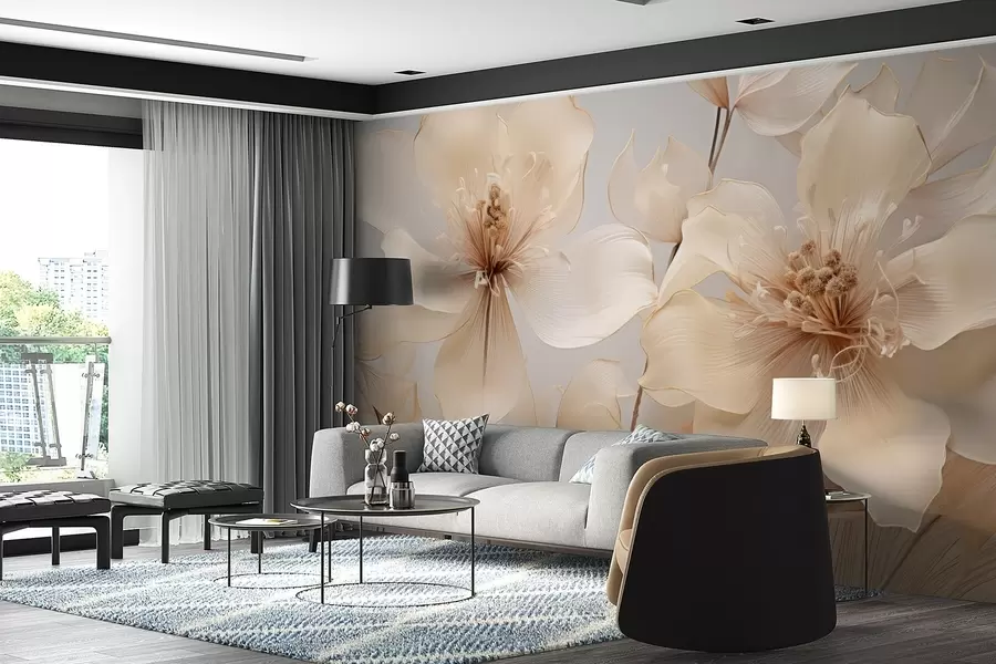 wall murals Beige air flowers in soft tones w09016