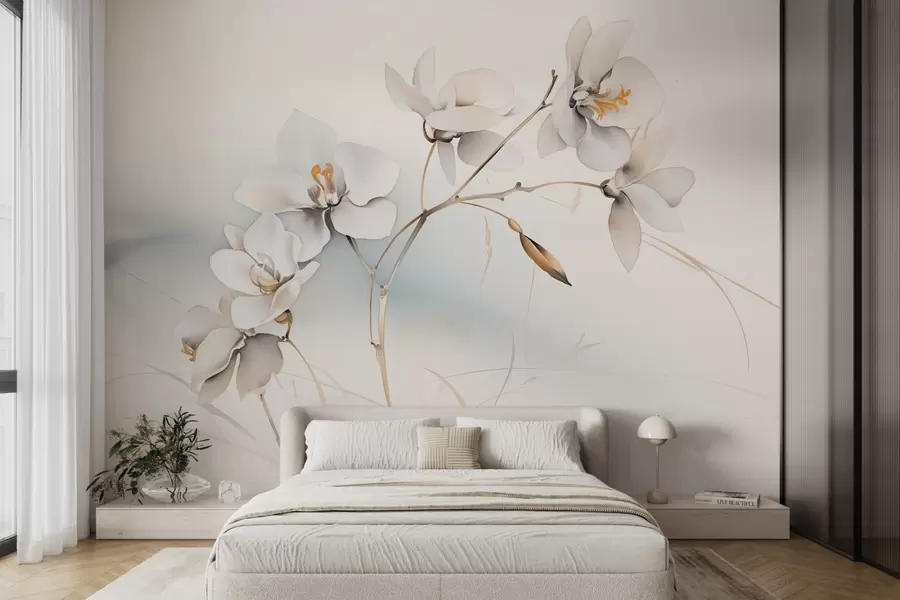 wall murals White orchid branch in watercolor style w09022