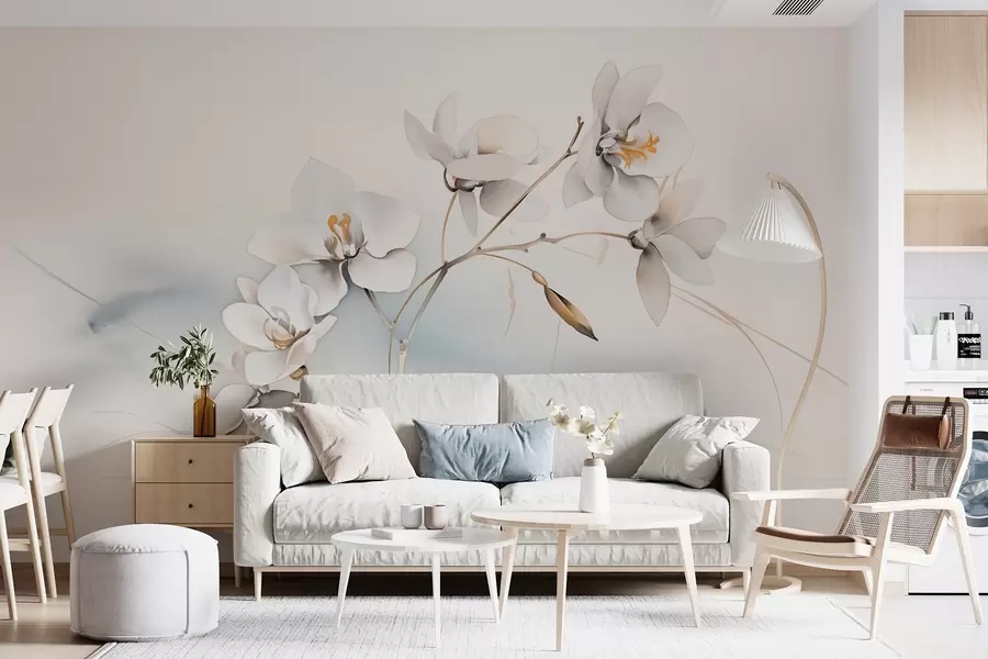 wall murals White orchid branch in watercolor style w09022