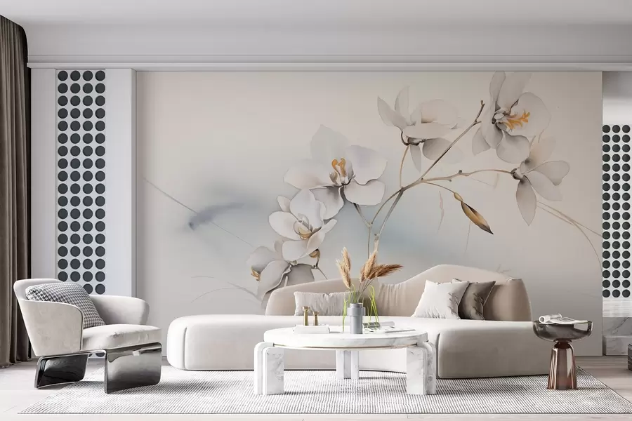 wall murals White orchid branch in watercolor style w09022