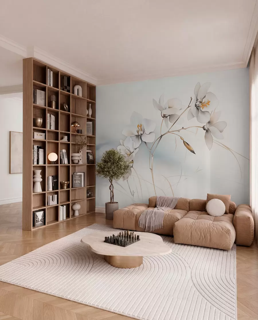 wall murals White orchid branch in watercolor style w09022