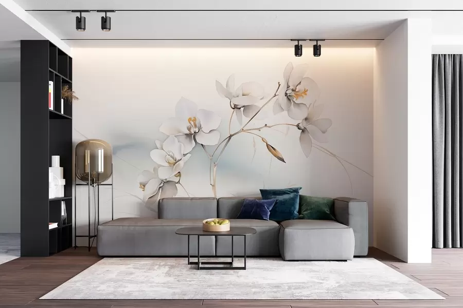 wall murals White orchid branch in watercolor style w09022