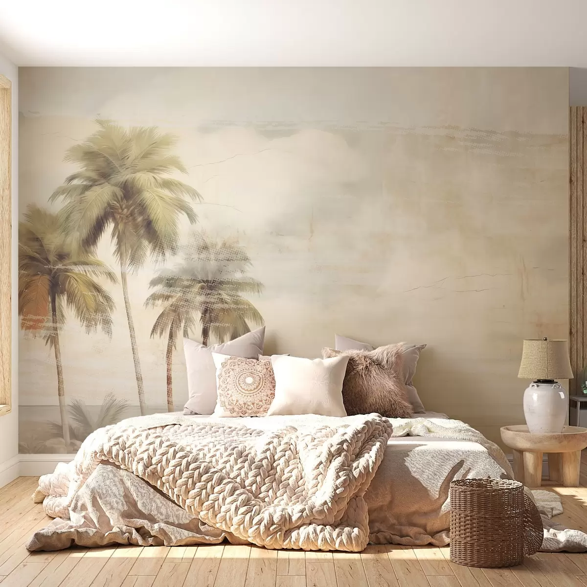 wall murals Tropical Dream,palm trees, clouds, sky, sea,texture w03780