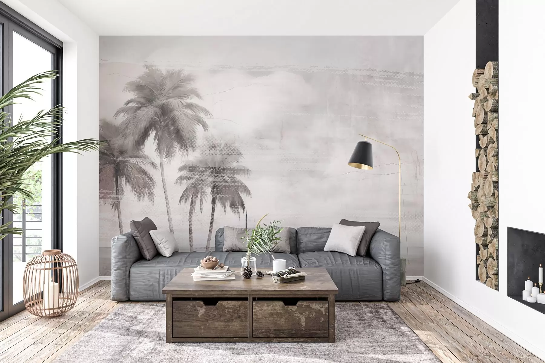 wall murals Tropical Dream,palm trees, clouds, sky, sea,texture w03780v1