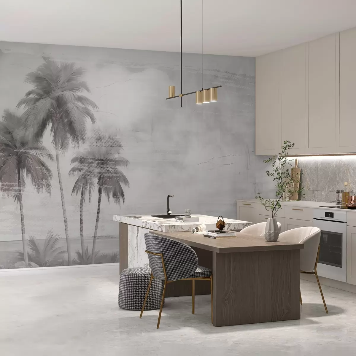 wall murals Tropical Dream,palm trees, clouds, sky, sea,texture w03780v1