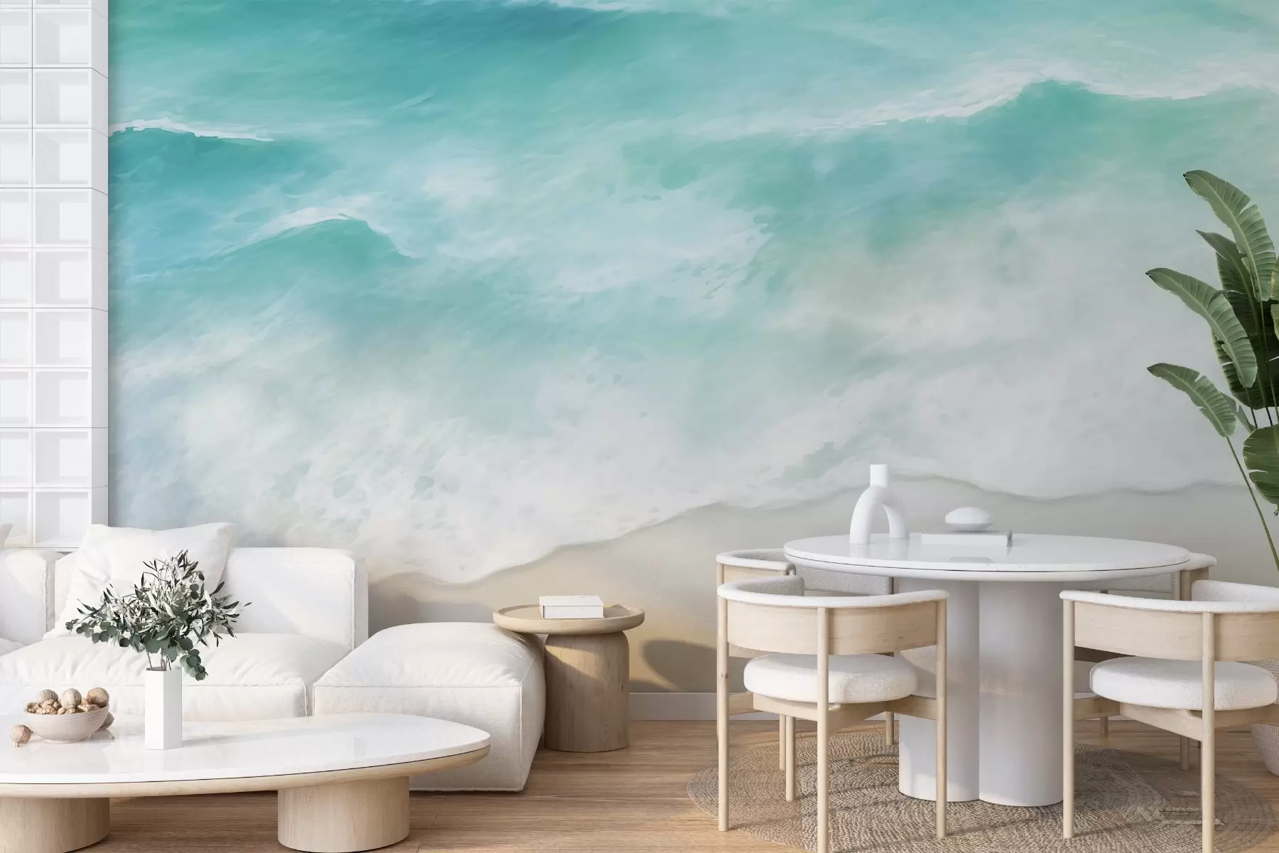 wall murals Coastal Calm,Sea waves, sand, shore, foam, water w03787