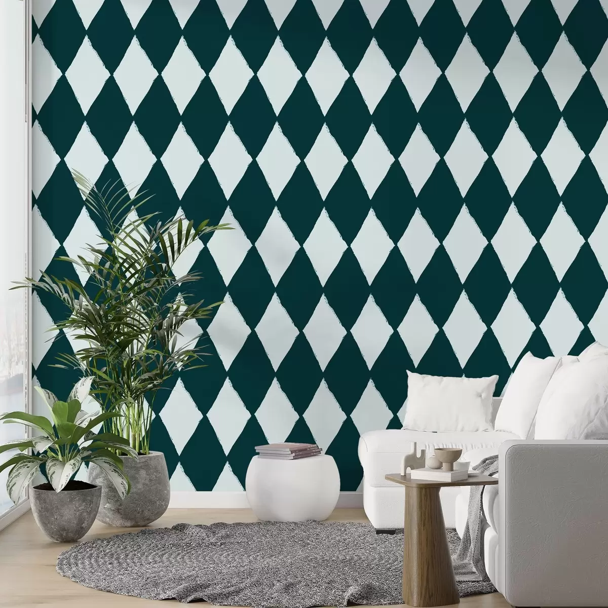 wall murals Diamonds, checkered pattern, rhythmic repetition, geometric figures w03790v2
