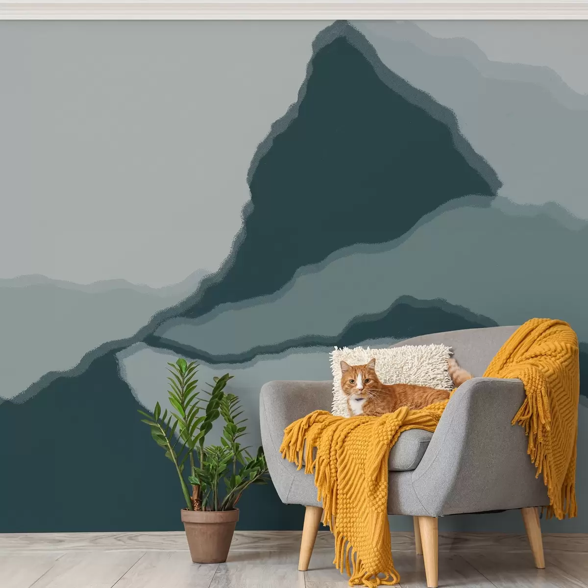 wall murals Mountains, abstract outlines, layering, ridge silhouettes, smooth lines w03791