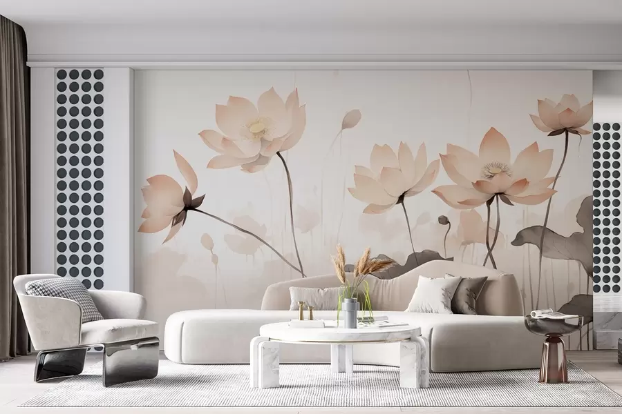 wall murals Water lilies in delicate light tones in watercolor style w09035