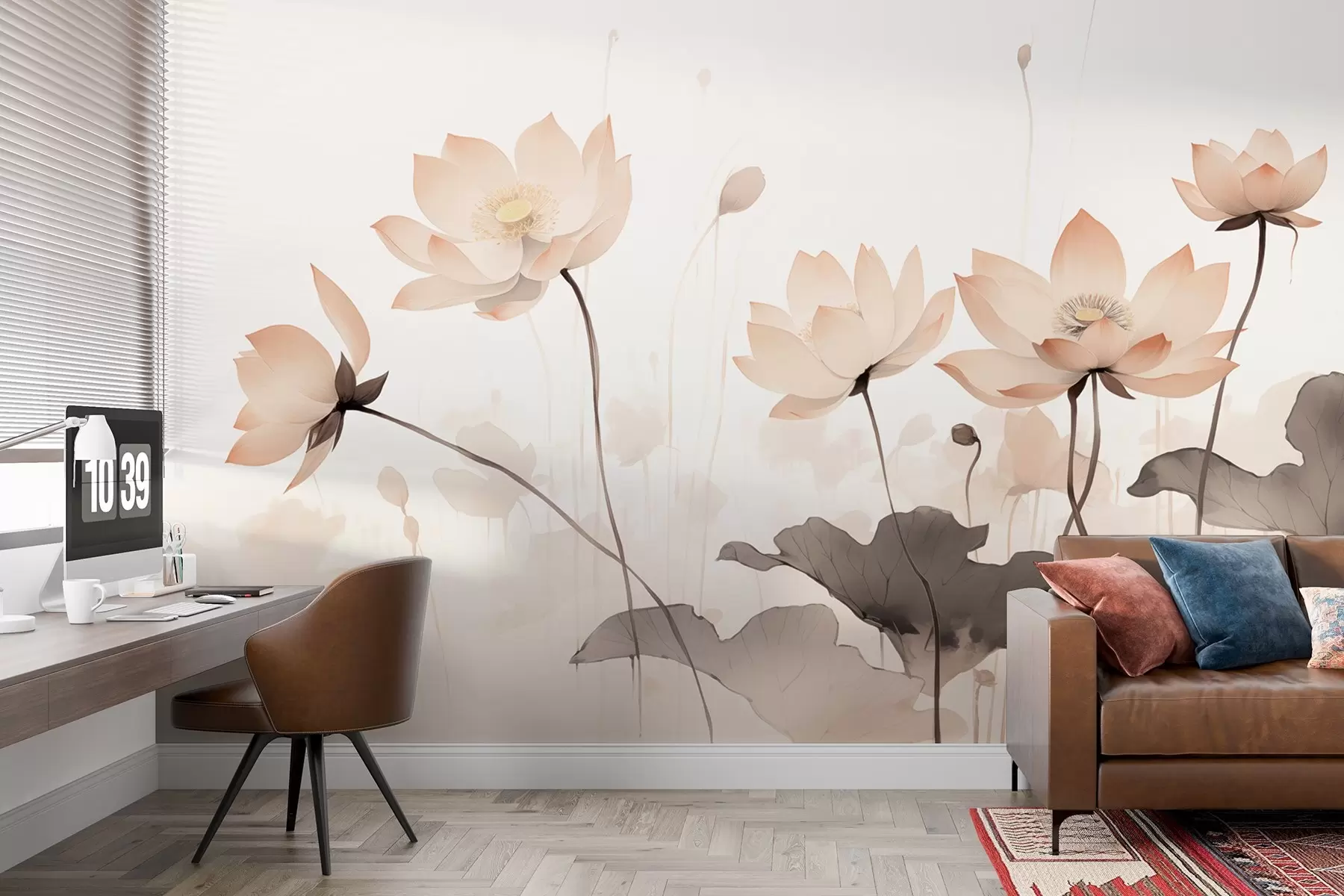 wall murals Water lilies in delicate light tones in watercolor style w09035