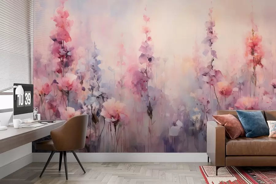 wall murals Colorful wildflowers in watercolor style: lilacs, poppies, daisies w09038