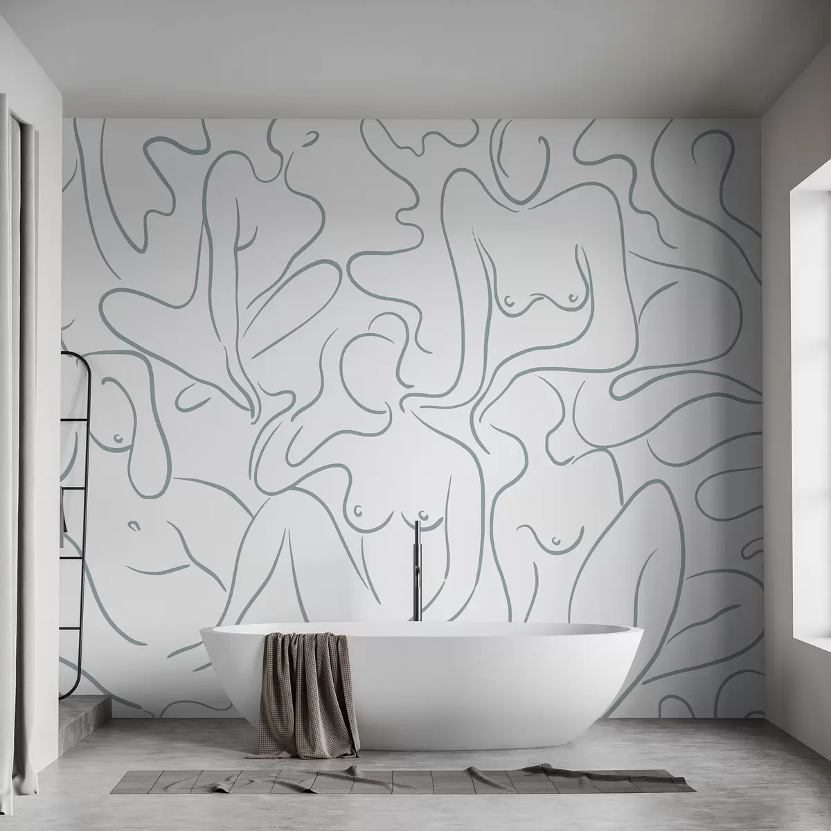 wall murals Line drawing anatomical silhouettes, abstraction, blue color w03755v1