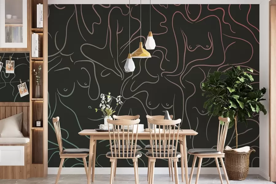 wall murals Line drawing anatomical silhouettes, abstraction, dark background w03755v2