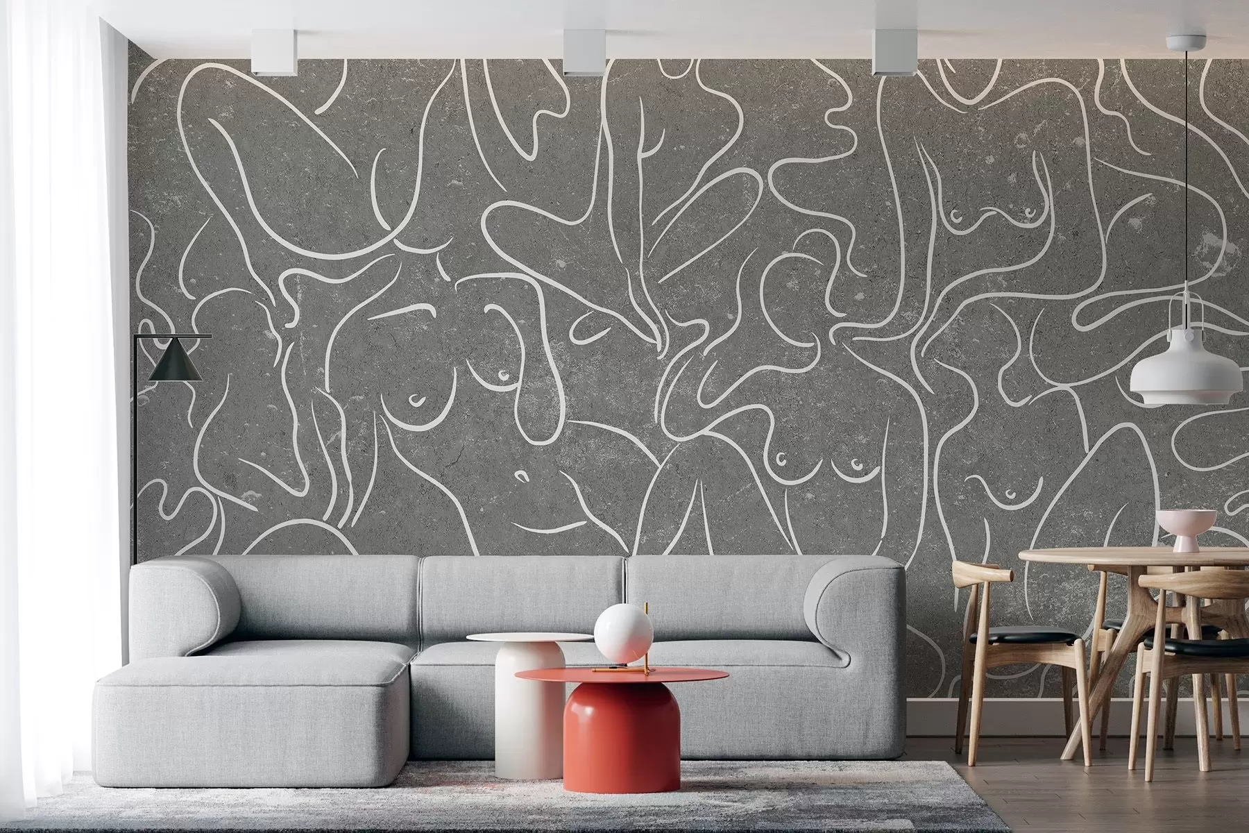 wall murals Line drawing anatomical silhouettes, abstraction, grey background  w03756v1