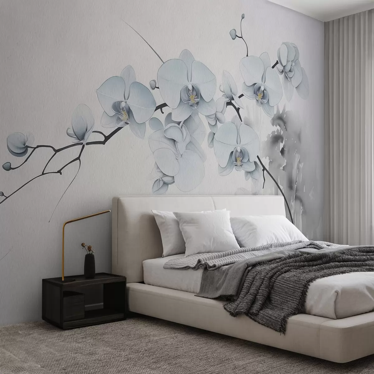 wall murals Japanese style watercolour orchids on a light background w03795