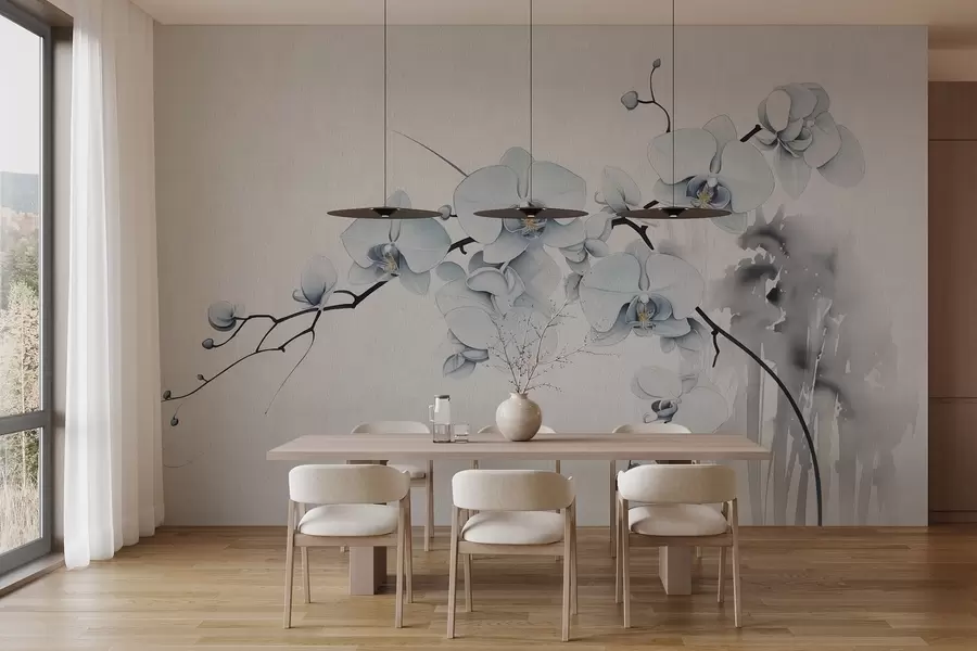 wall murals Japanese style watercolour orchids on a light background w03795