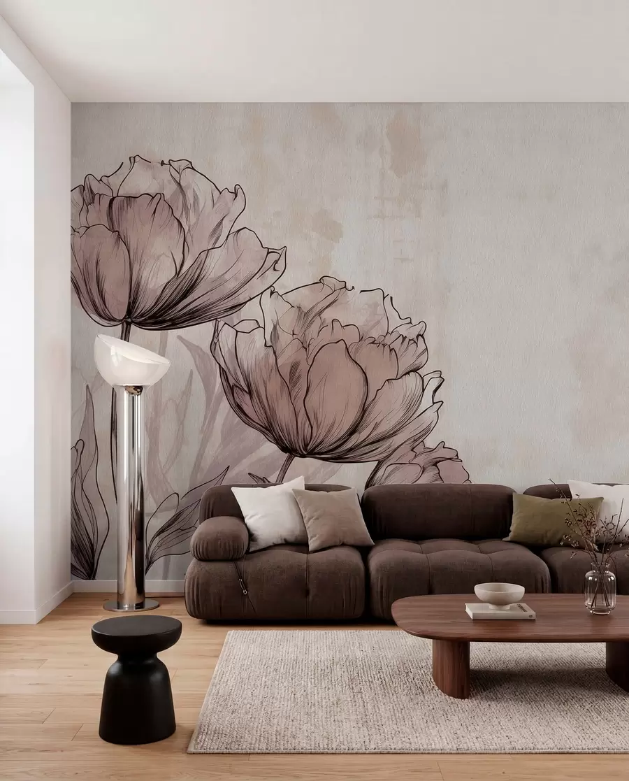 wall murals Pastel tulips with a light vintage effect w03796