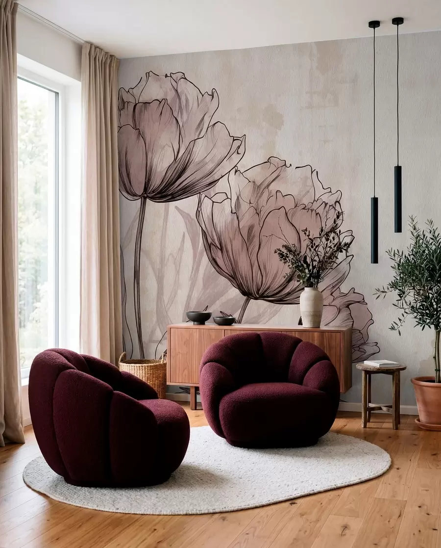 wall murals Pastel tulips with a light vintage effect w03796