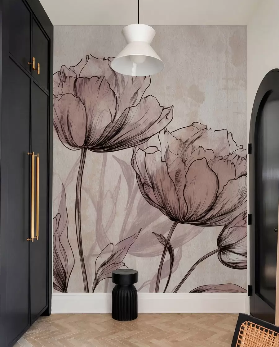 wall murals Pastel tulips with a light vintage effect w03796