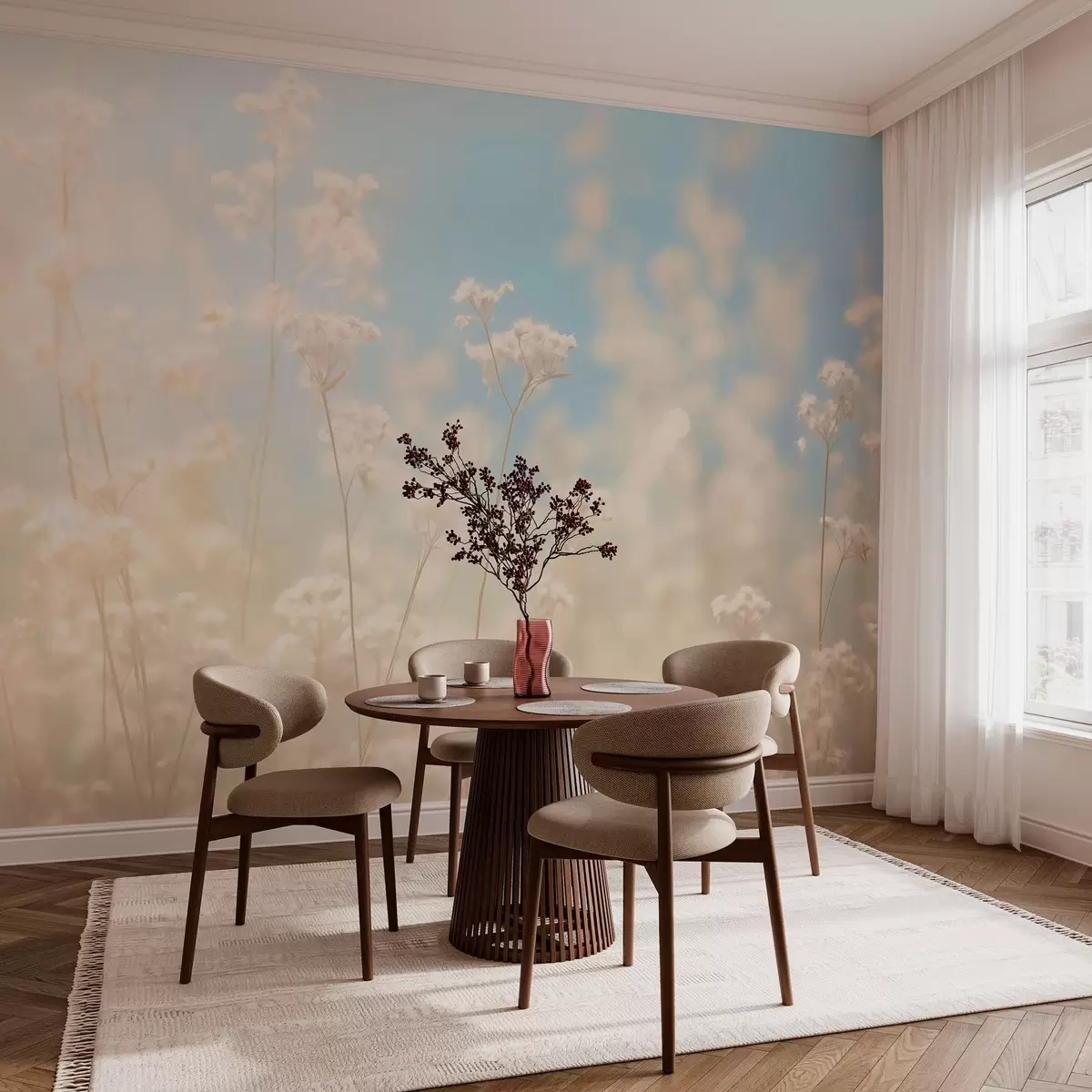 wall murals Delicate field of dried flowers in blurred sunlight w03801