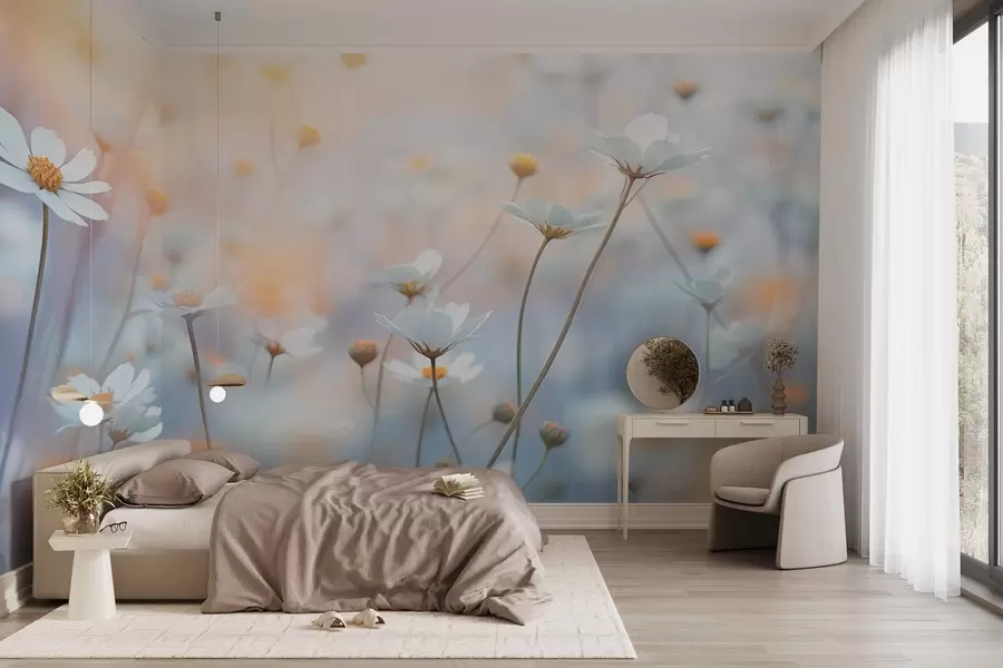 wall murals Light blue flowers with warm evening light w03802