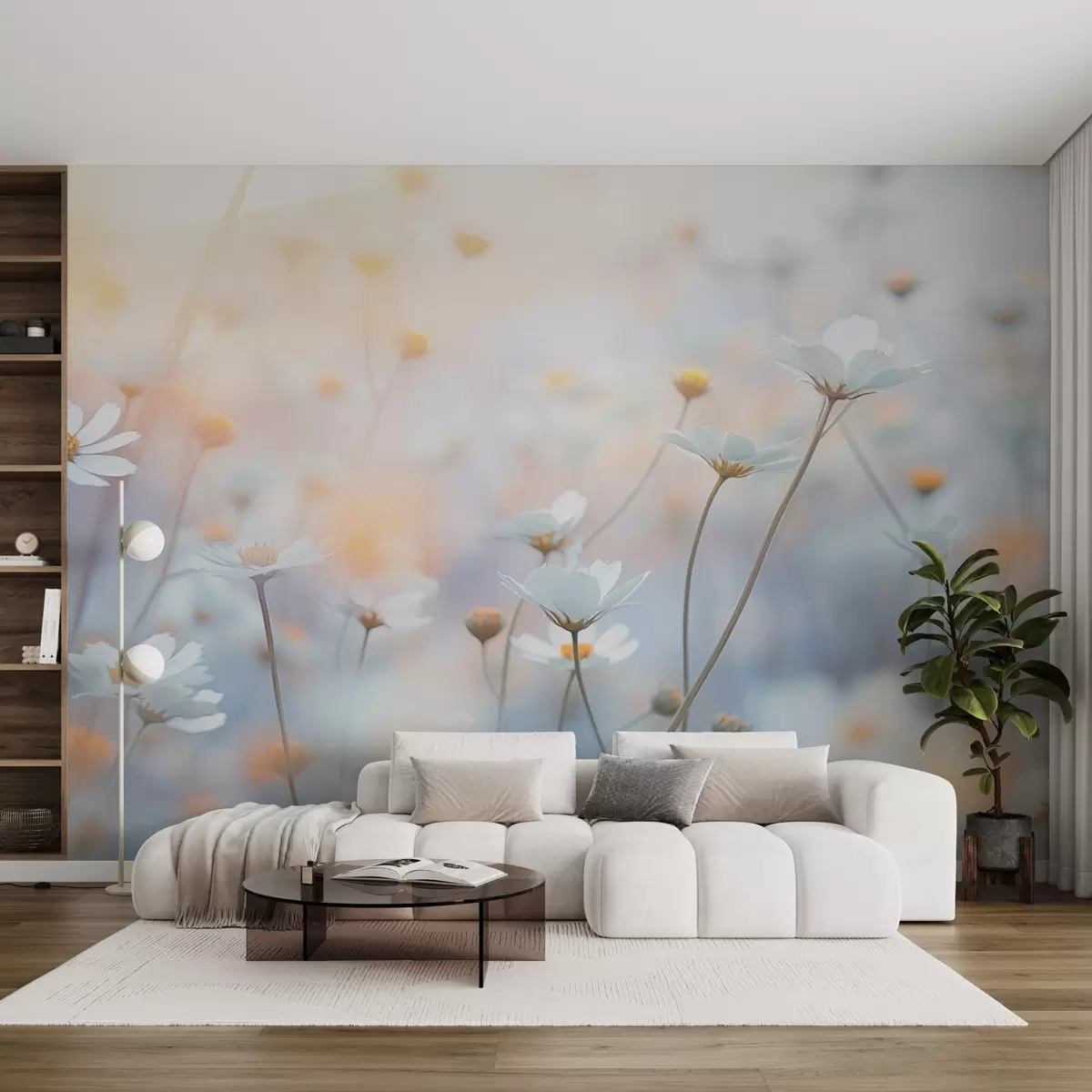 wall murals Light blue flowers with warm evening light w03802