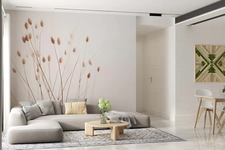 wall murals Minimalistic branches with spikelets on a white background w03805