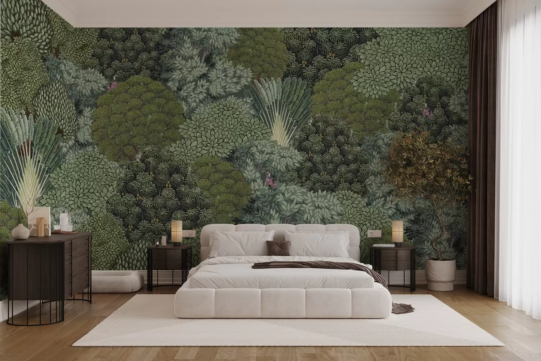 wall murals Dense tropical jungle with detailed trees w03811