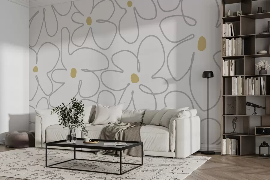 wall murals Minimalistic flowers line art in light colours w03812