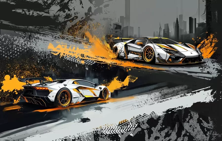wall murals hard grange style, expressive, dinamic sport cars w03721