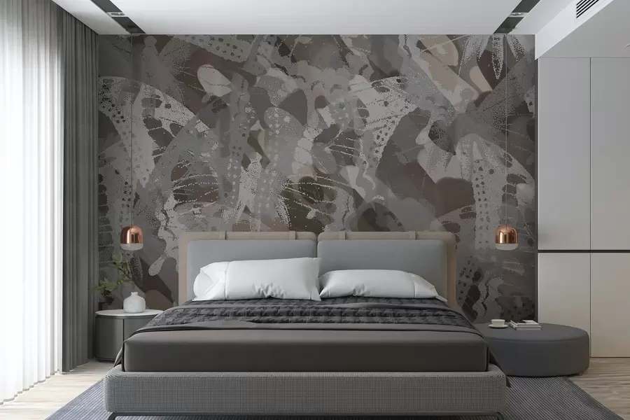 wall murals abstraction flock of butterflies in gray and brown tones w03725