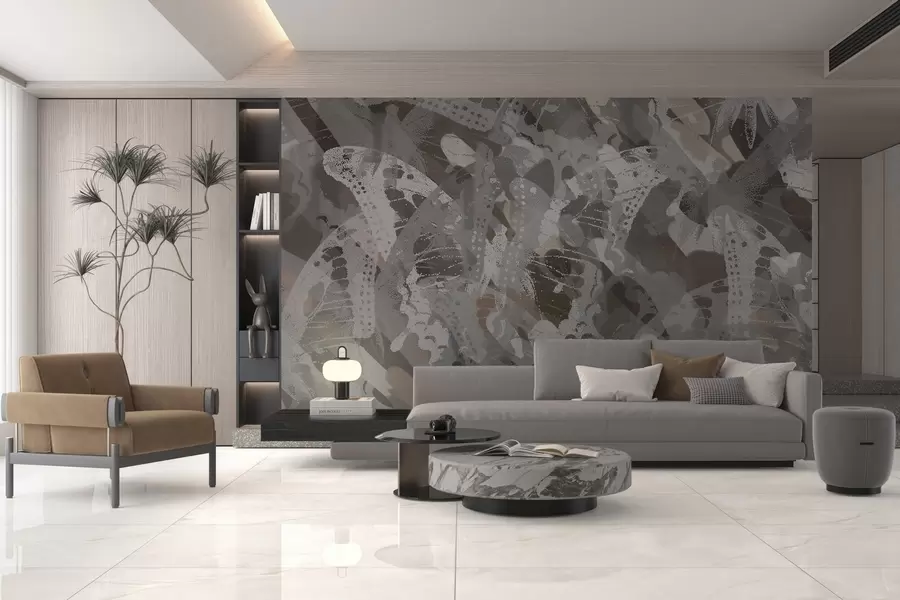 wall murals abstraction flock of butterflies in gray and brown tones w03725
