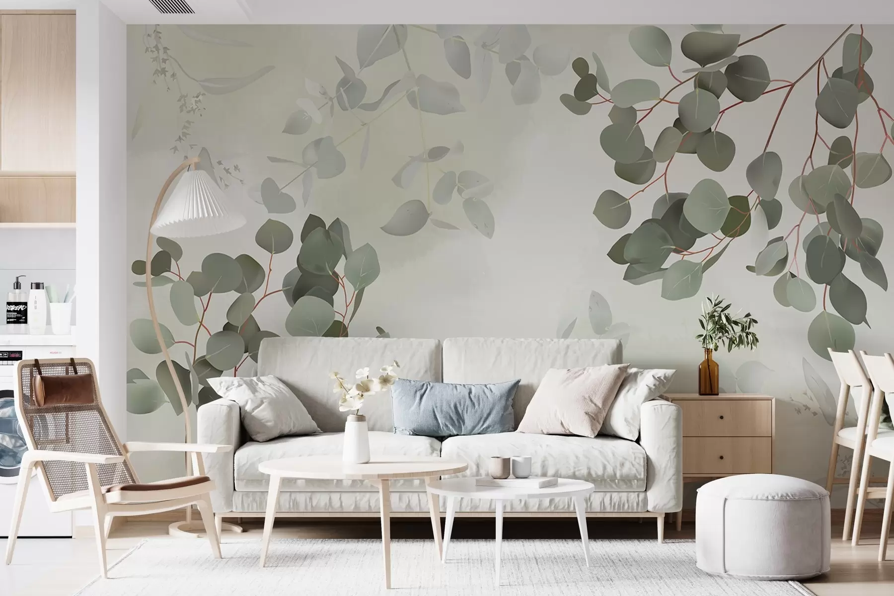 wall murals Branches with leaves in green tones w03719