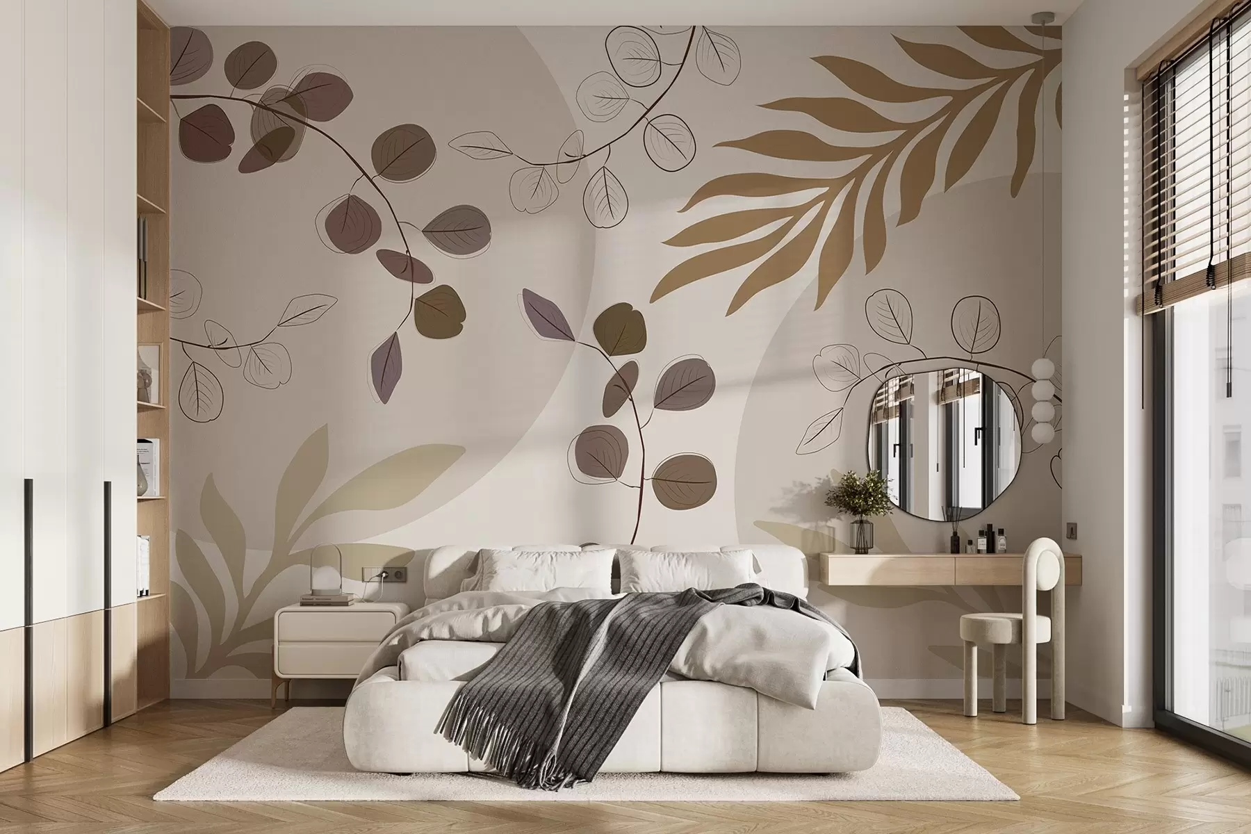 wall murals Abstract composition with leaves in beige tones w03857