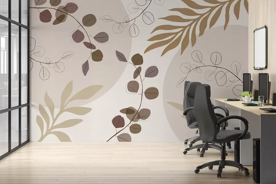 wall murals Abstract composition with leaves in beige tones w03857