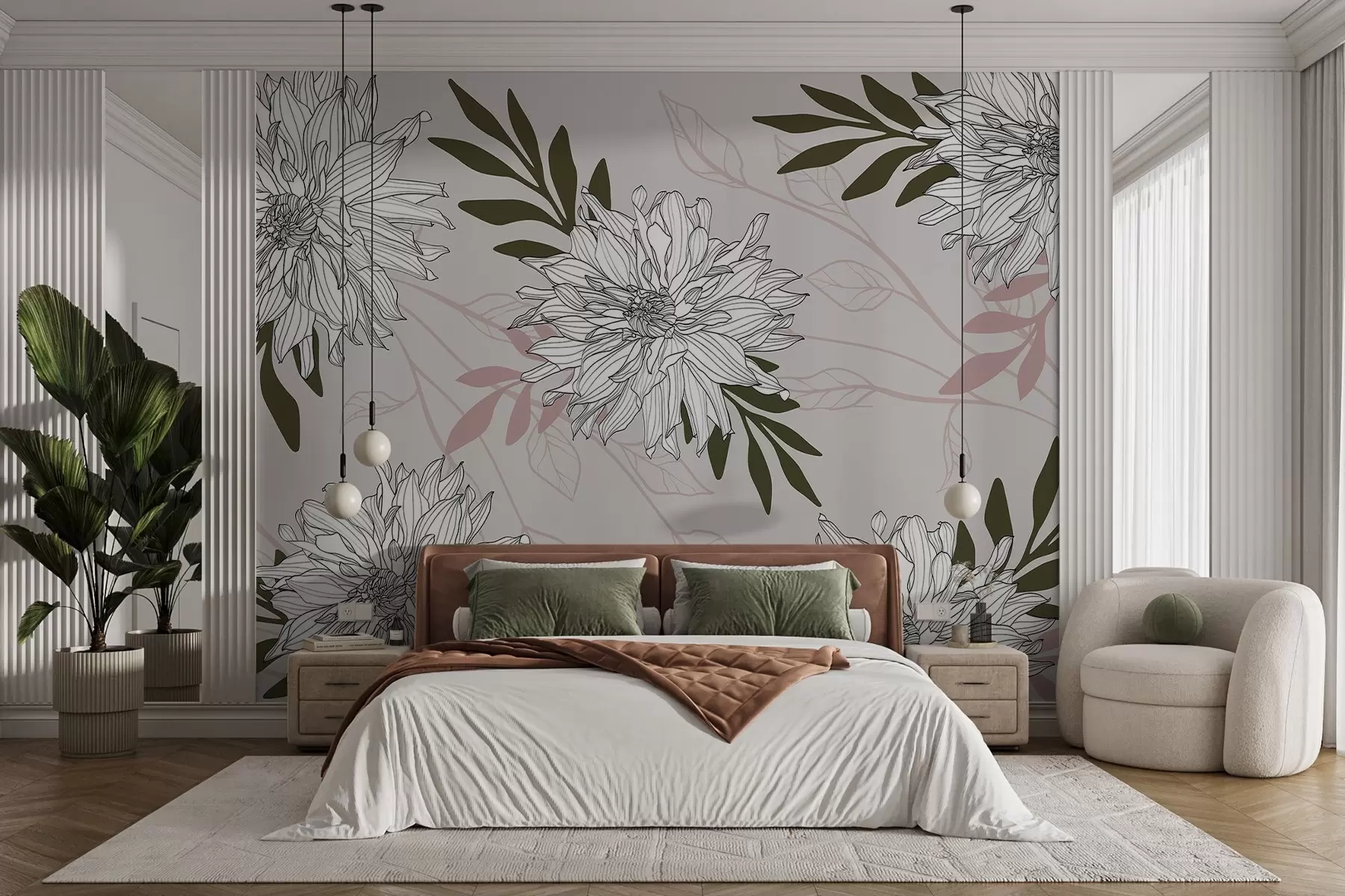 wall murals Flowers and leaves w03859