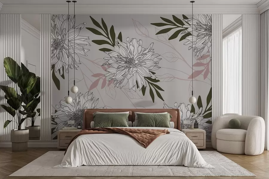 wall murals Flowers and leaves w03859